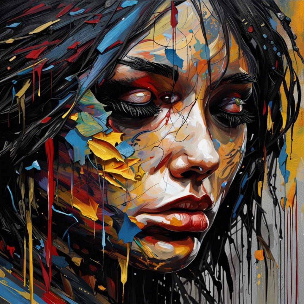 Dramatic Crying Eye in Impasto Graffiti Art