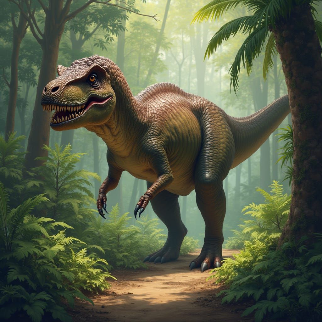 T Rex Roaming in Prehistoric Forest