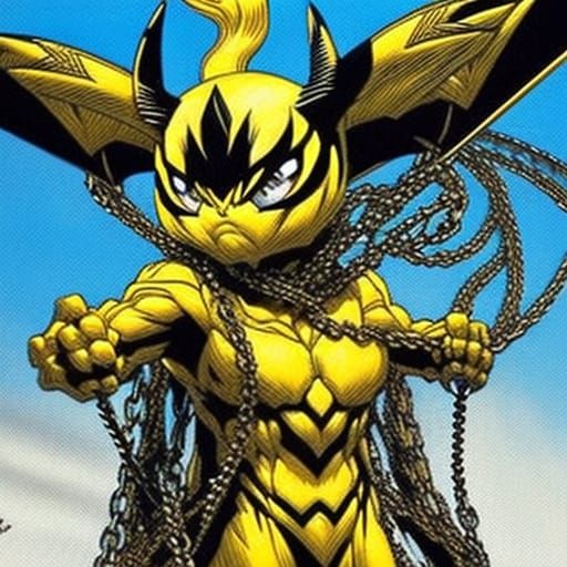 Chained Symbiote Pikachu in 90s Comic Style