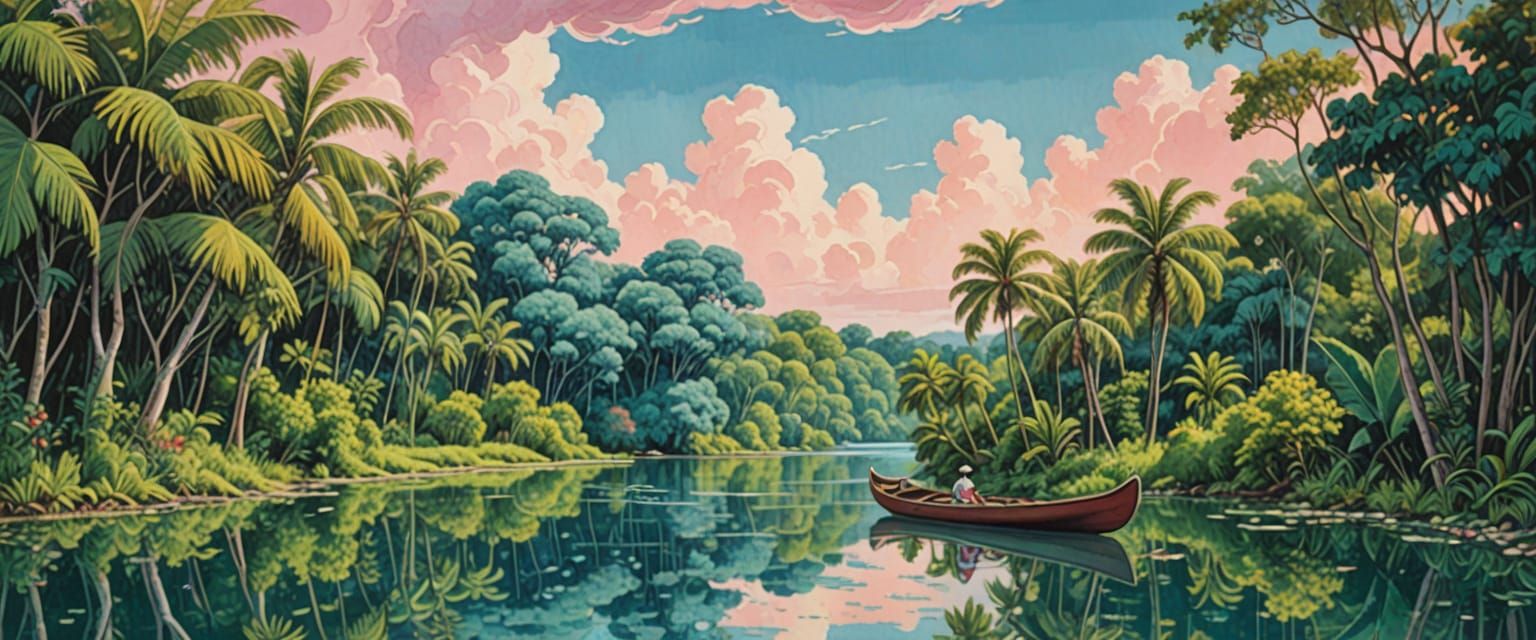 Mystical Forest Glade in Folk Art Style