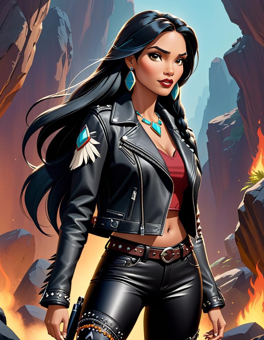 Pocahontas as Rock Girl in Cartoon Style