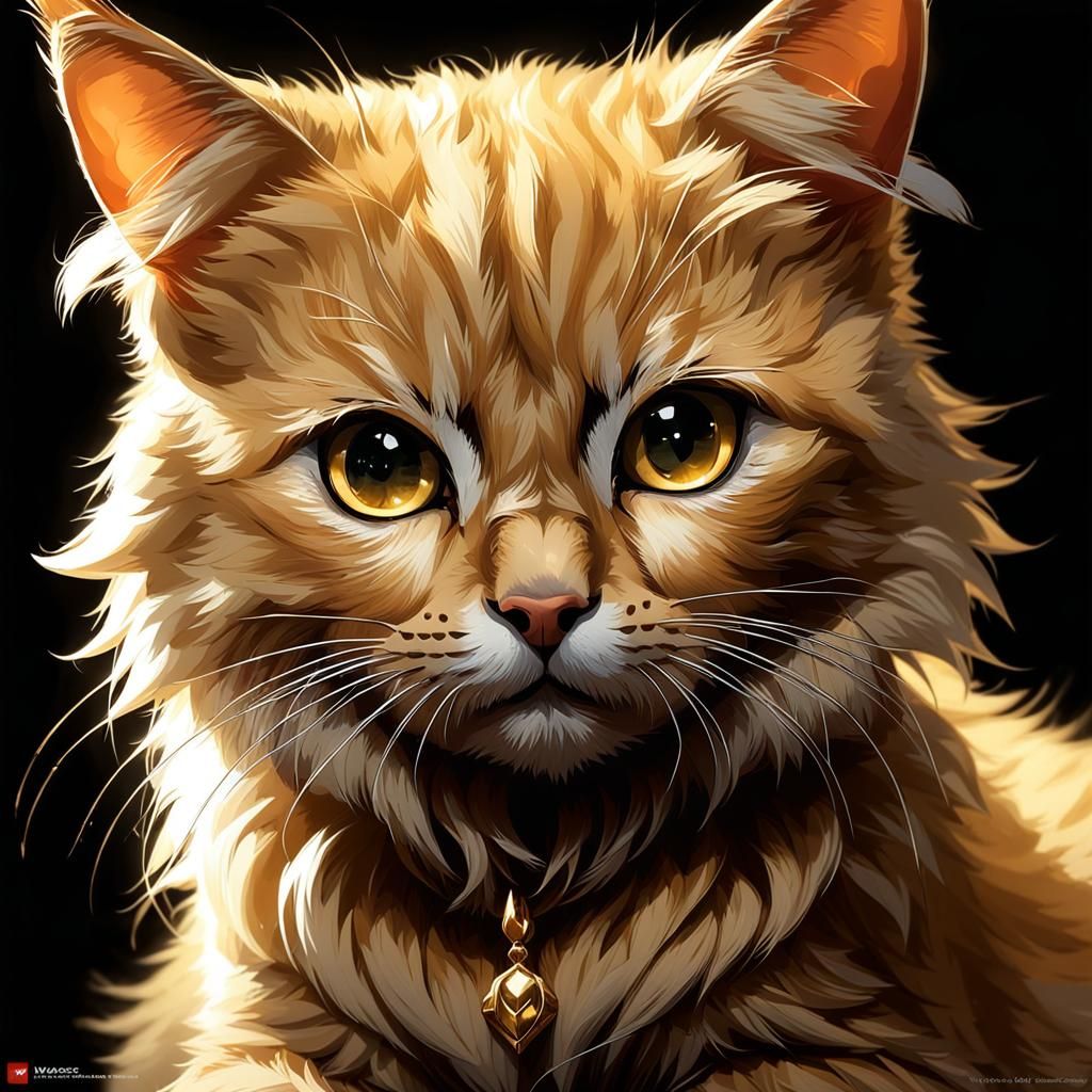 Adorable Golden Cat with Black Eyes, Digital Art