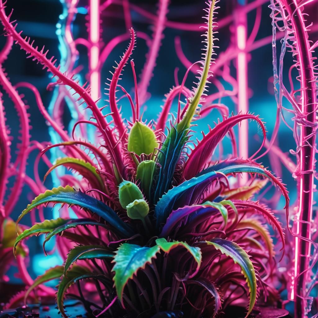 Synthwave Venus Flytrap in Neon Laboratory