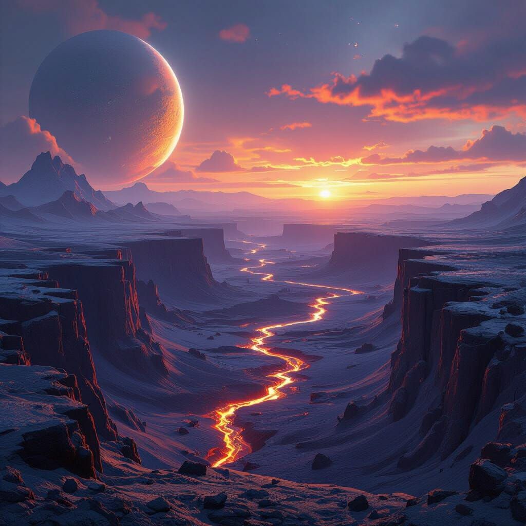 Alien Lava Canyon Landscape in Dystopian Style