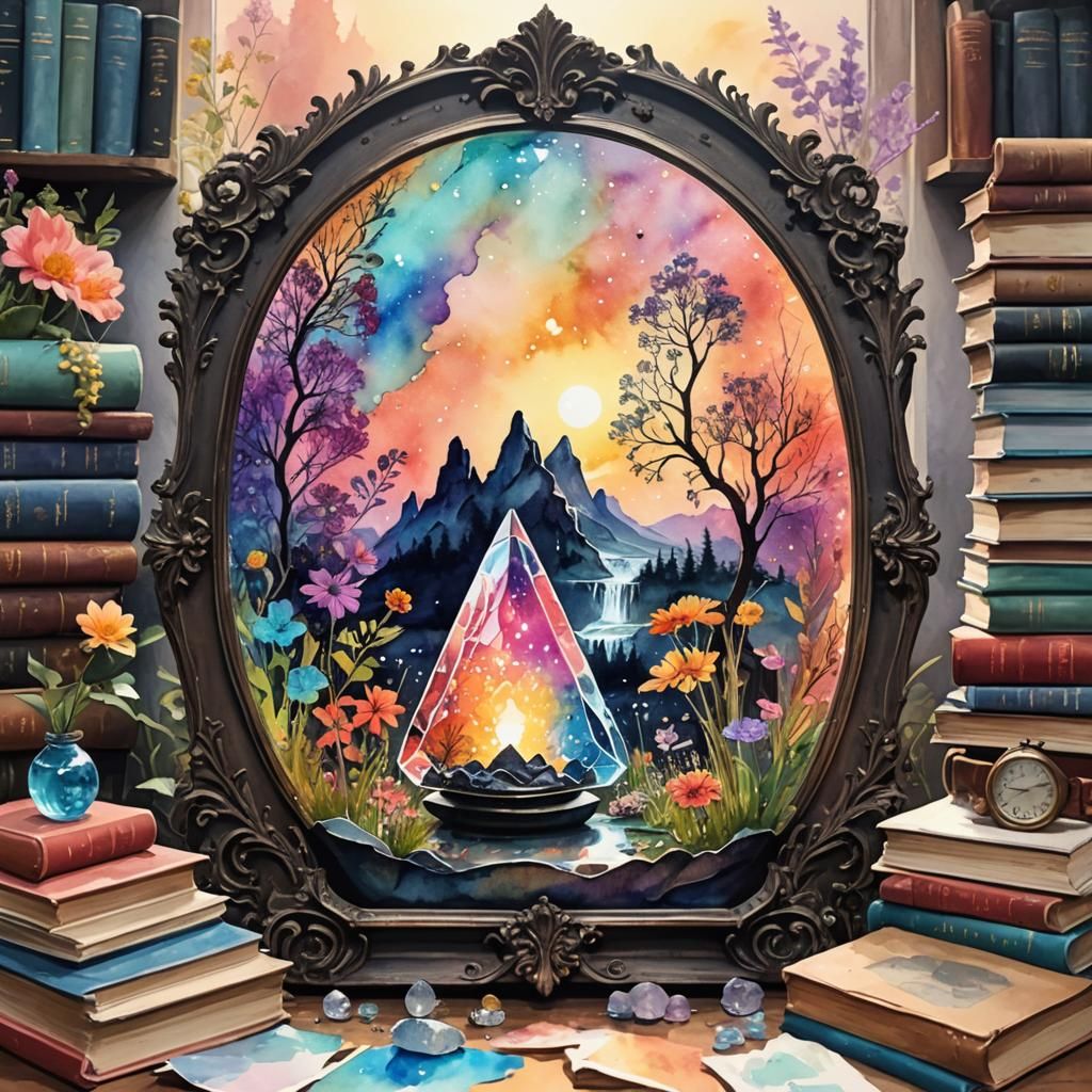 Psychedelic Alien Landscape with Magic Hourglass