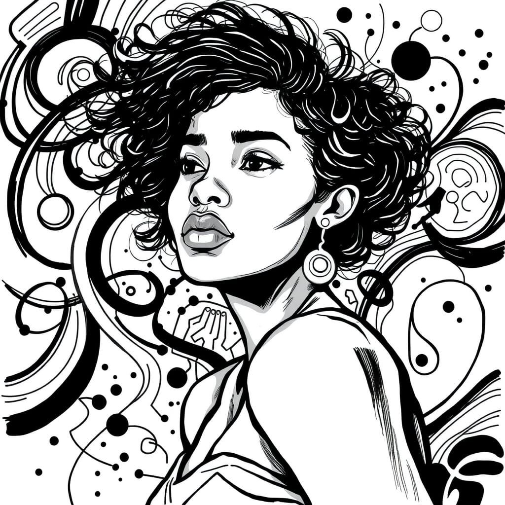 Vibrant Lines and Geometric Forms in Contemplative Portrait