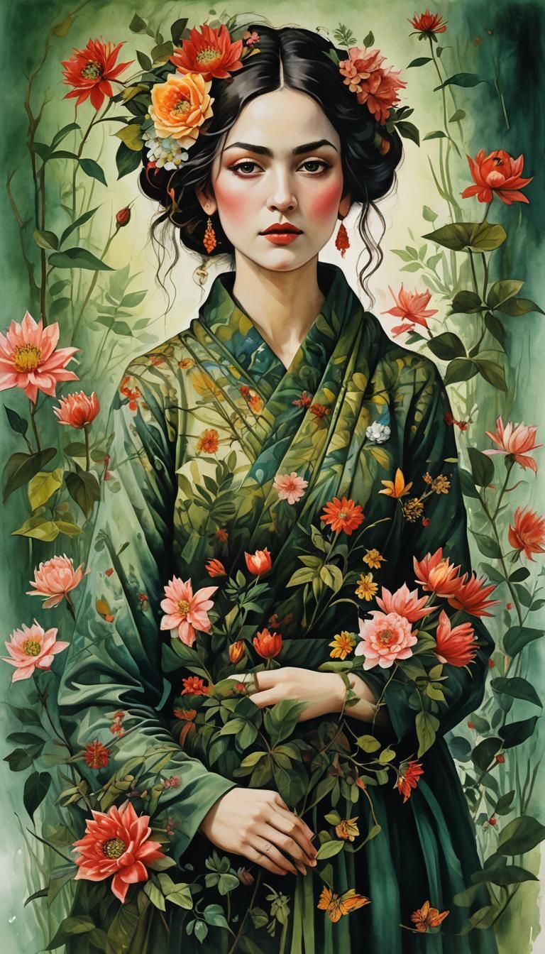 Naïve Art Woman in Post-Impressionist Style