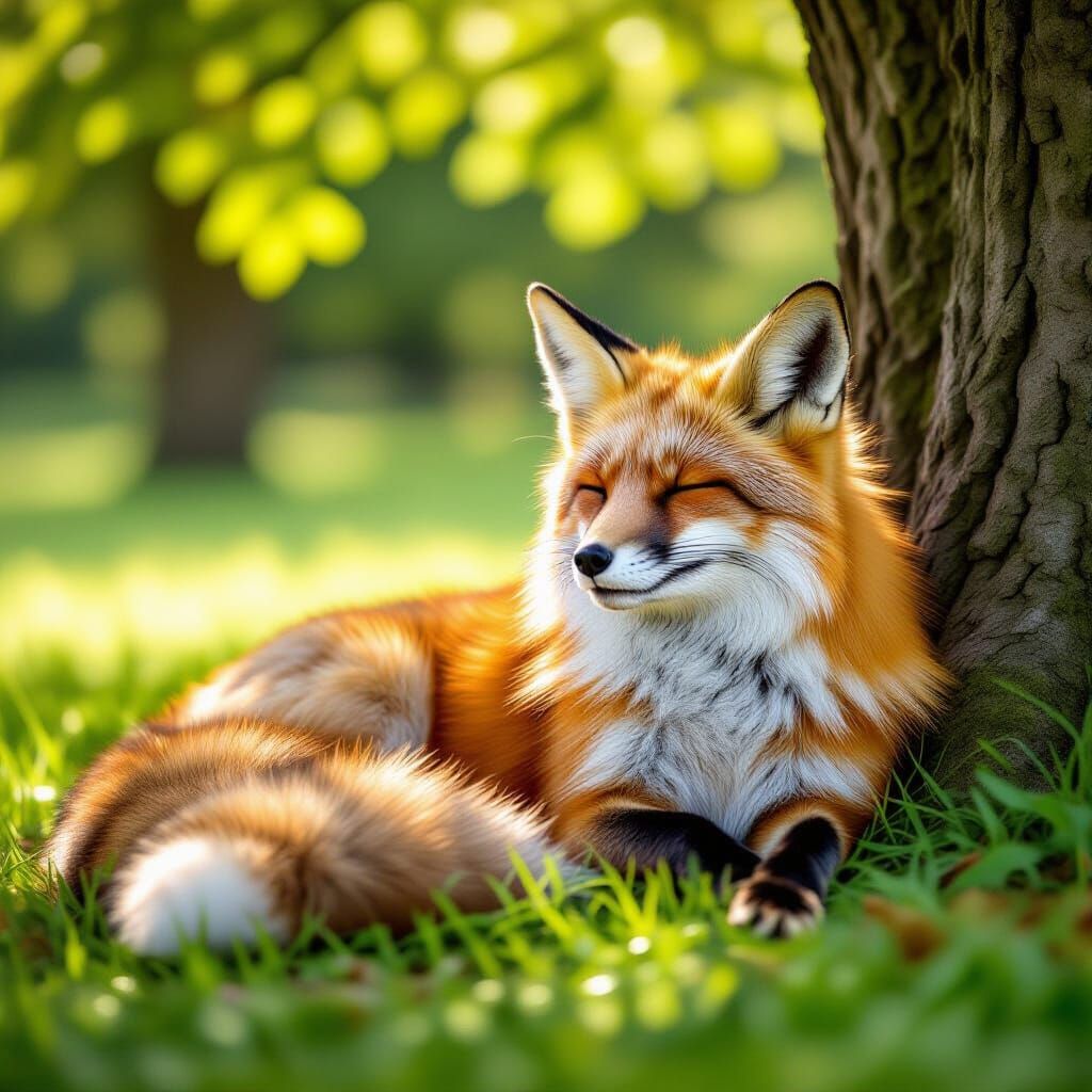 Relaxed Fox Lounging in Summer Shade