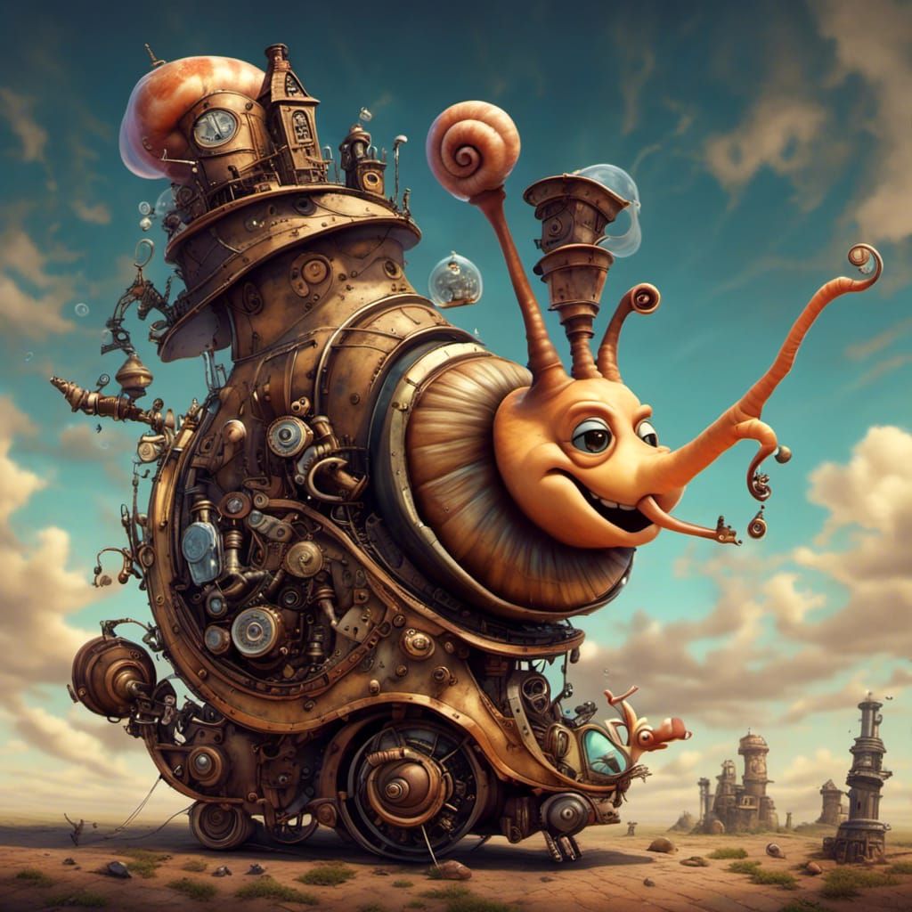 Steampunk Caricature: Turbo Boosted Snail