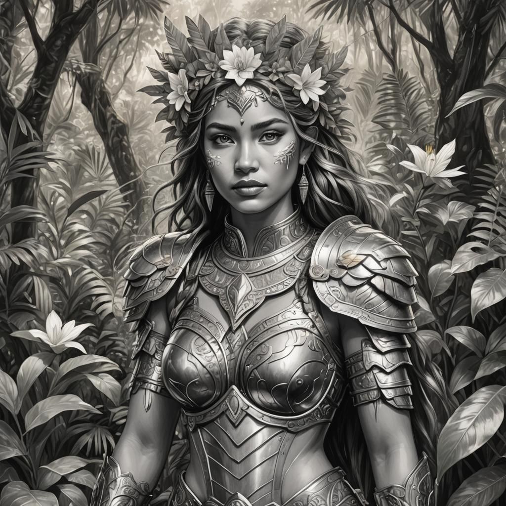 Angelic Amazonian Warrior in Pencil Sketch Style