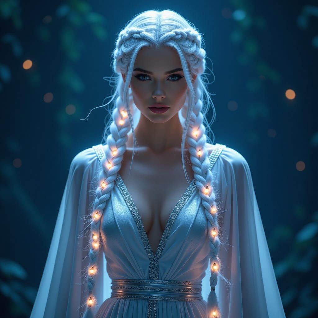 Cyberpunk Woman with Glowing Braids