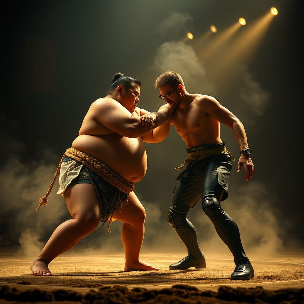Sumo Wrestler vs Skinny Man in Sci-Fi Arena