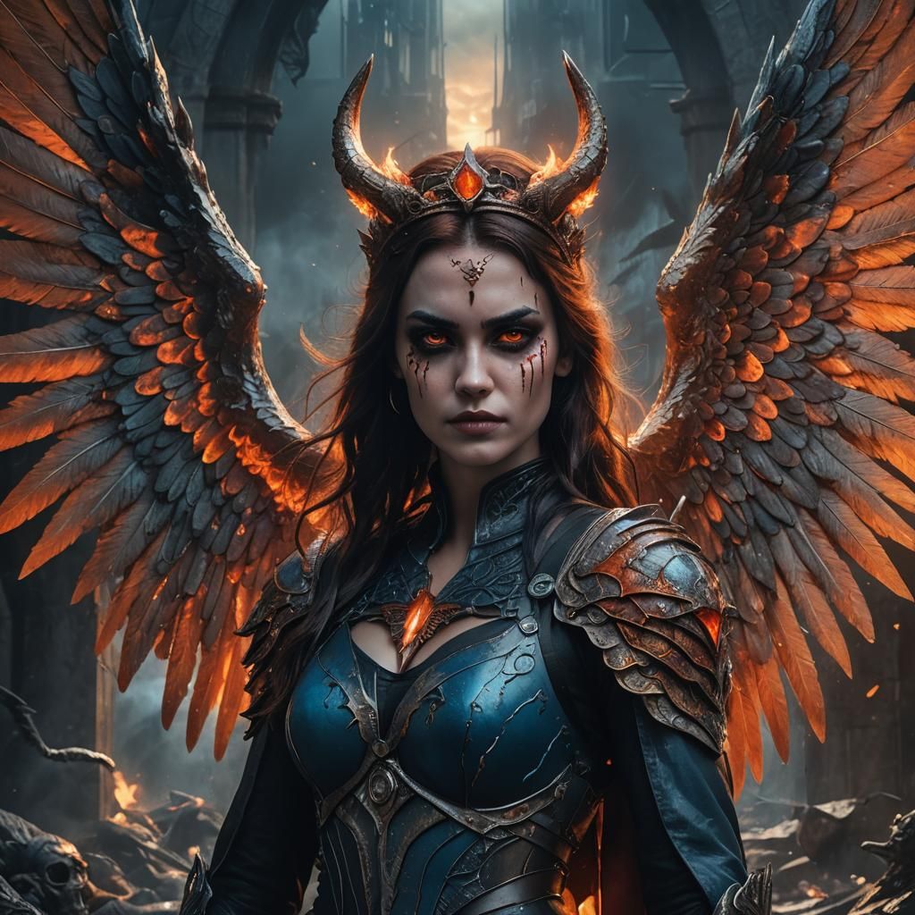 Harley Quinn with Horns and Wings in Comic Art