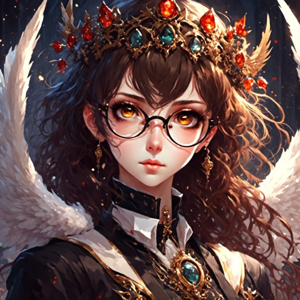 Anime Bishojo with Brown Hair and Vampire Witch Traits