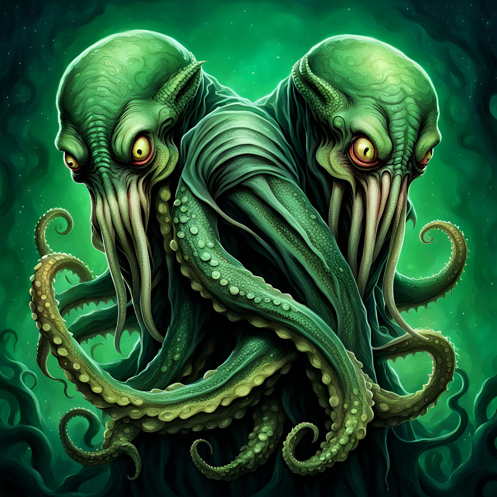 Cthulhu Figures Entwined in Tentacles