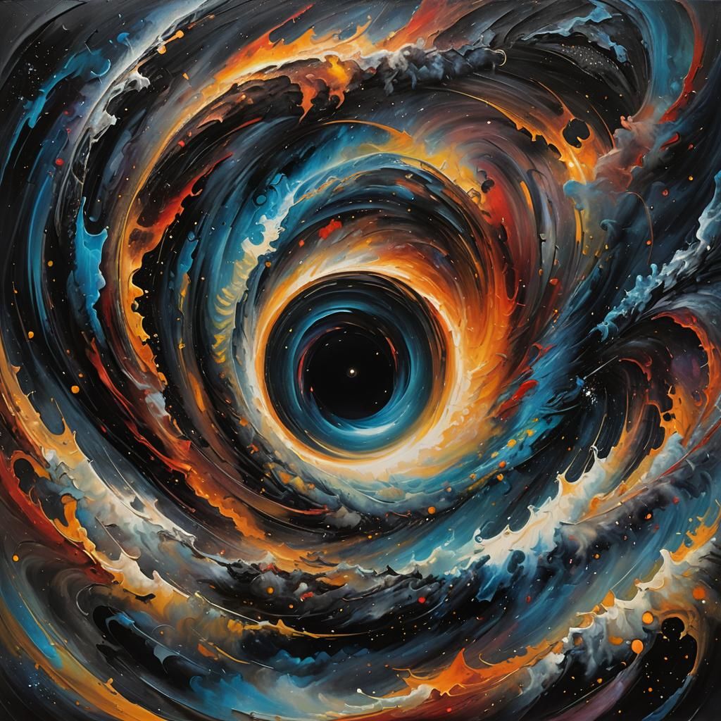 Cosmic Surrealism: Swirling Black Hole in Impasto Oil