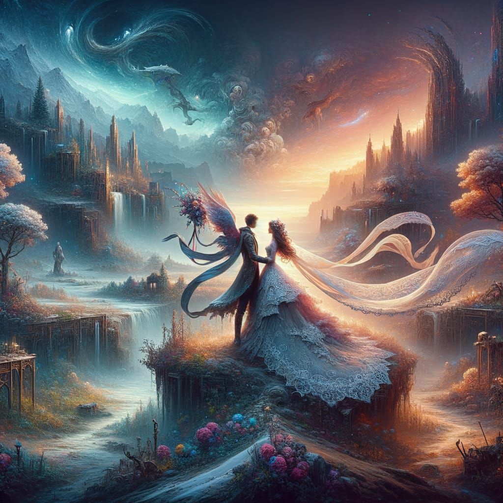 Fantastical Married Couple in Deeply Colored Matte Painting