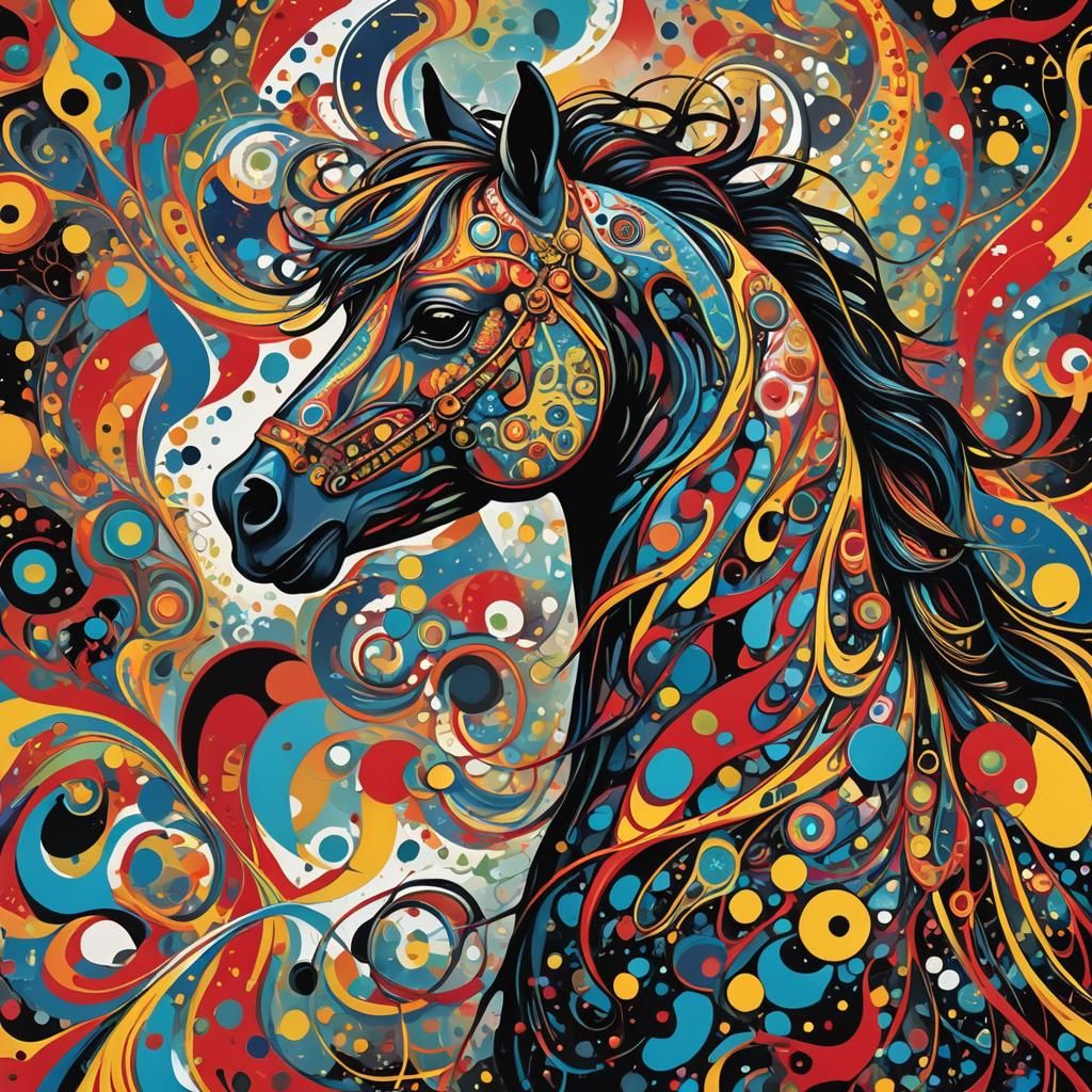 Fractal Horse Head in Vibrant Street Art Style