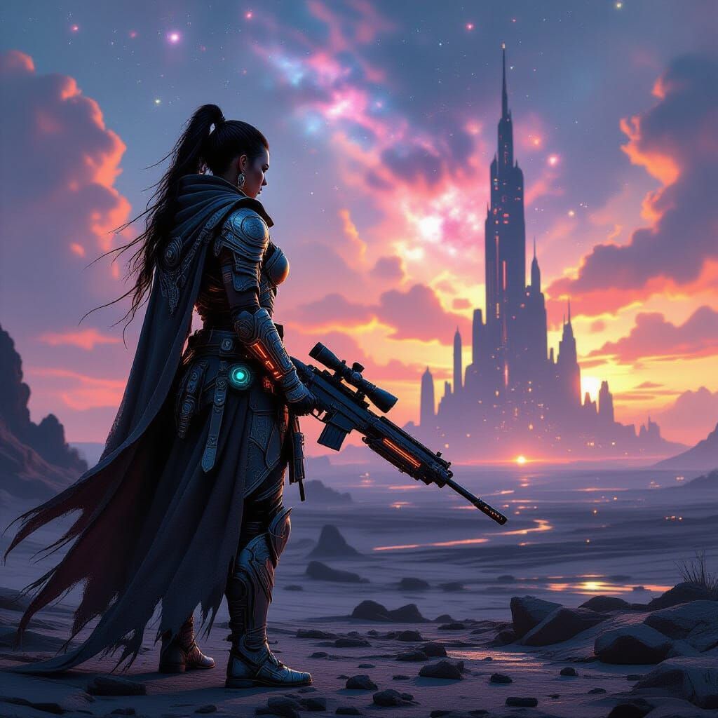 Cyberpunk Warrior in Post-Apocalyptic Wasteland