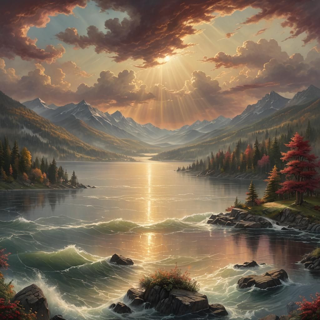 Ethereal Lake Landscape in Golden Light