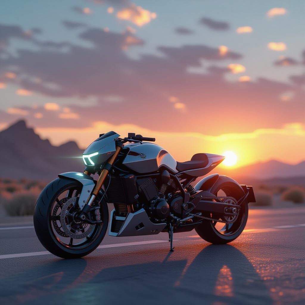 Desert sunrise
Futuristic motorcycle 🏍️