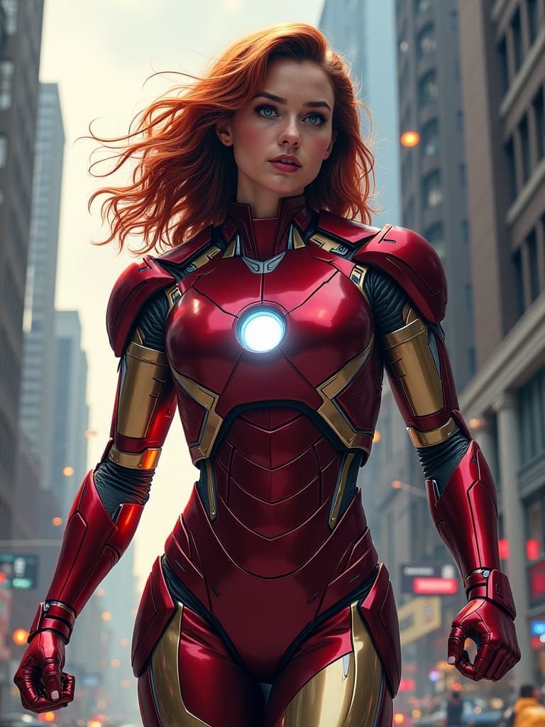 Emilia Clark as iron-man in a marvel movie