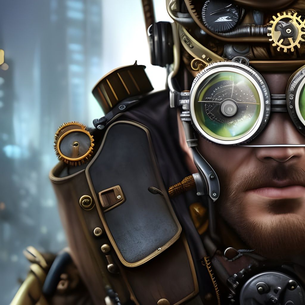 Steampunk Adventurer in Cityscape Concept Art