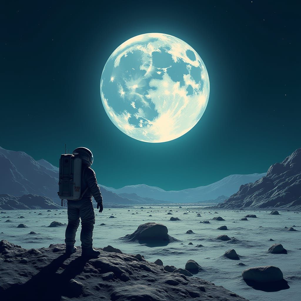 Astronaut on Lunar Landscape Digital Painting