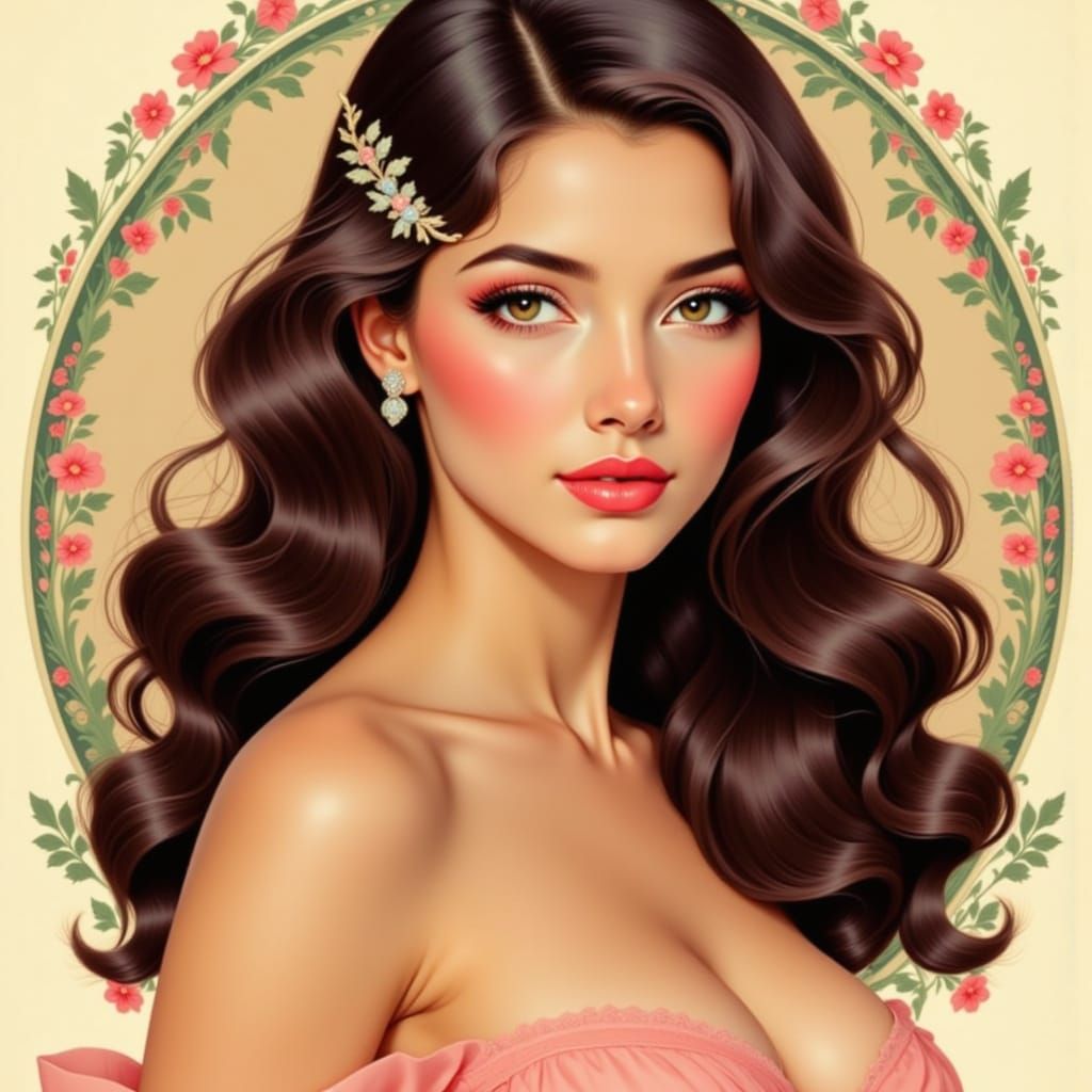 Brunette Pin-Up Girl with Decorative Hair Pin