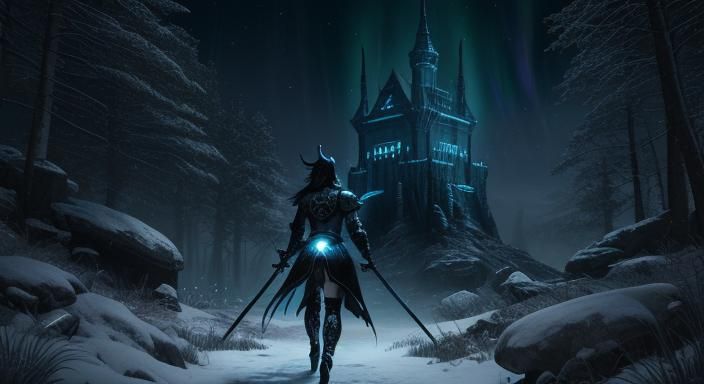 Daedric Armor in Aurora Borealis, Hyperdetailed