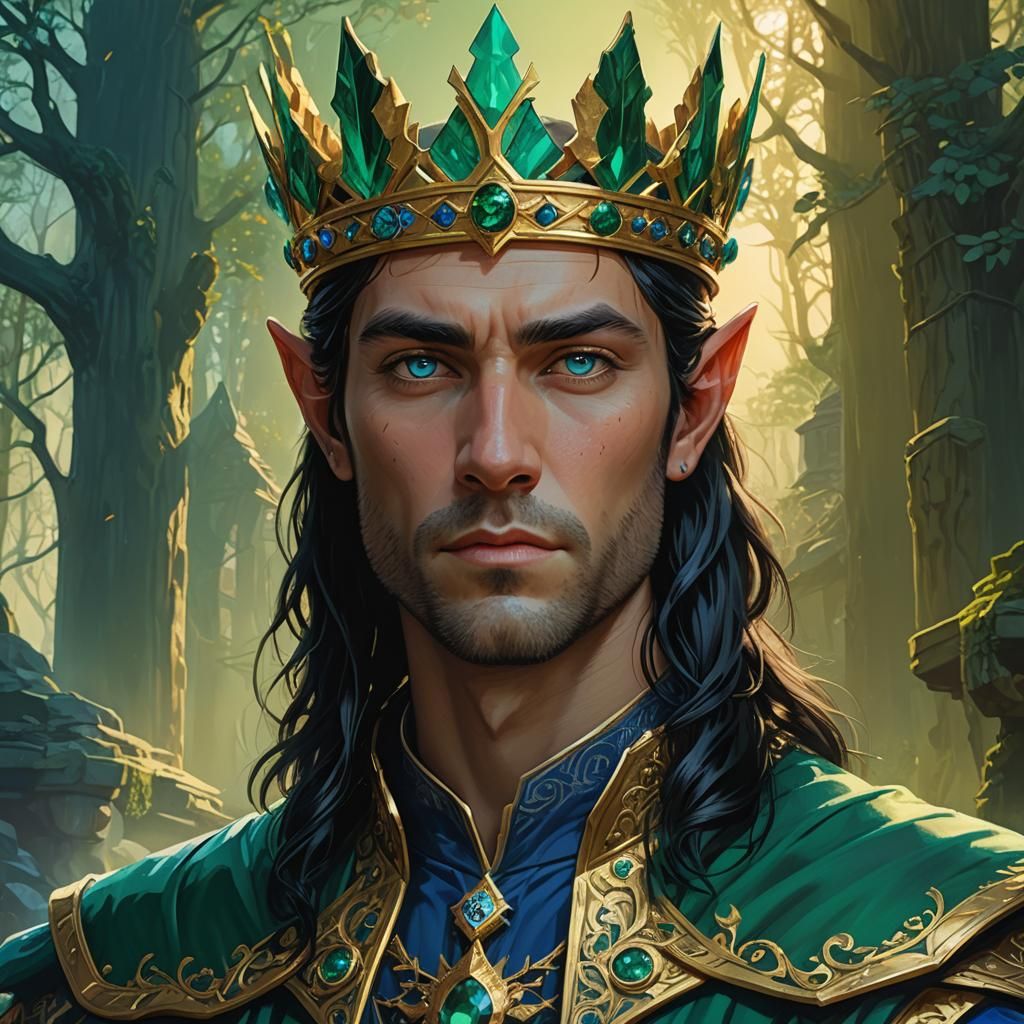 Half-Elf King Portrait in Fantasy Matte Painting Style
