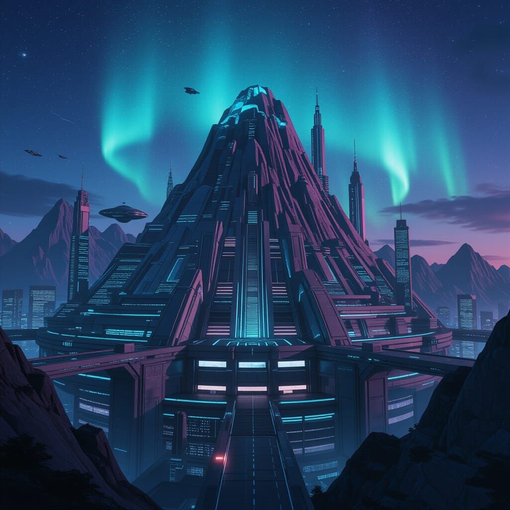 Futuristic Supervillain Mountain Hideout at Twilight