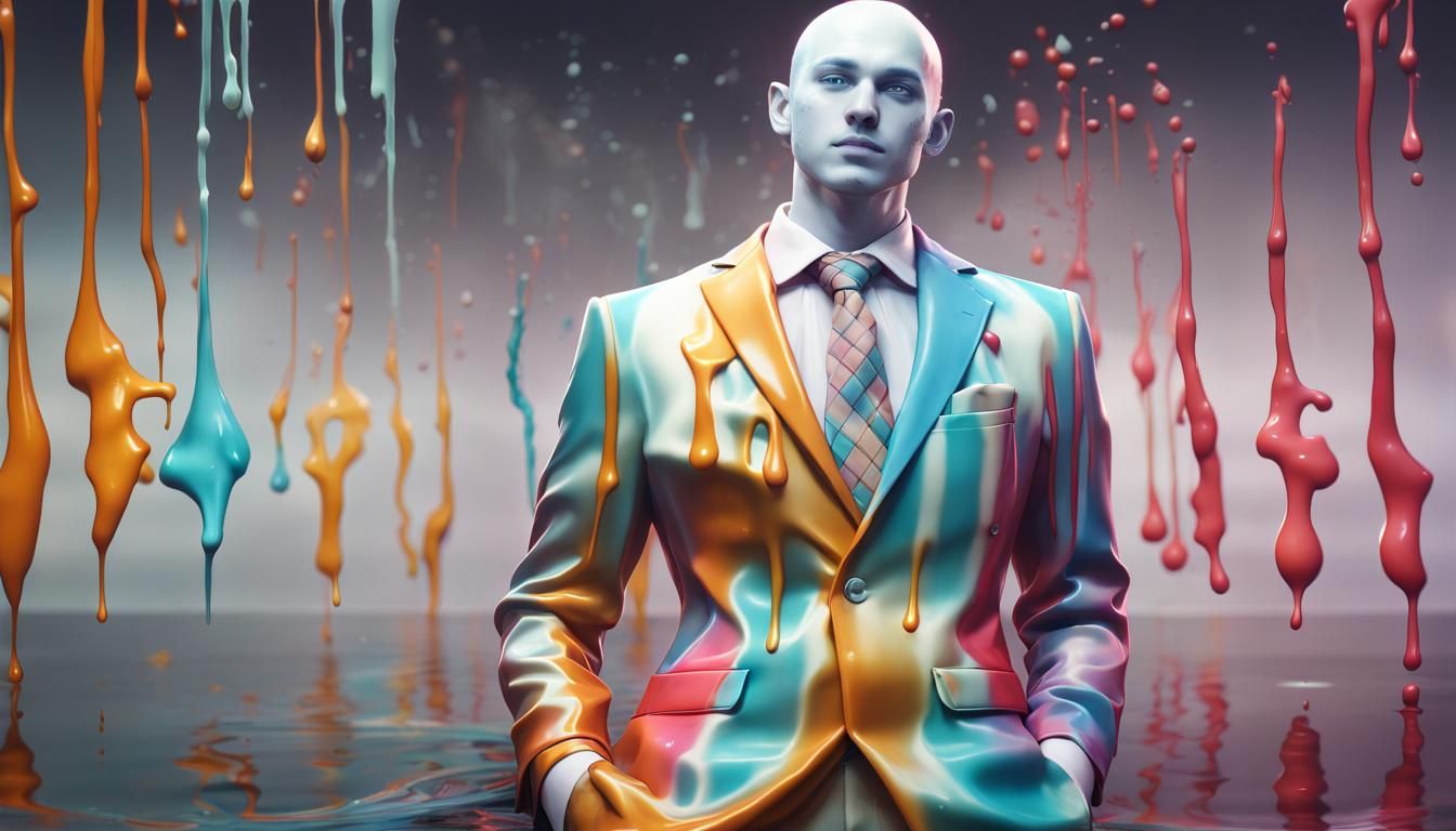 Milk-Soaked Man in Colorful Silk Suit