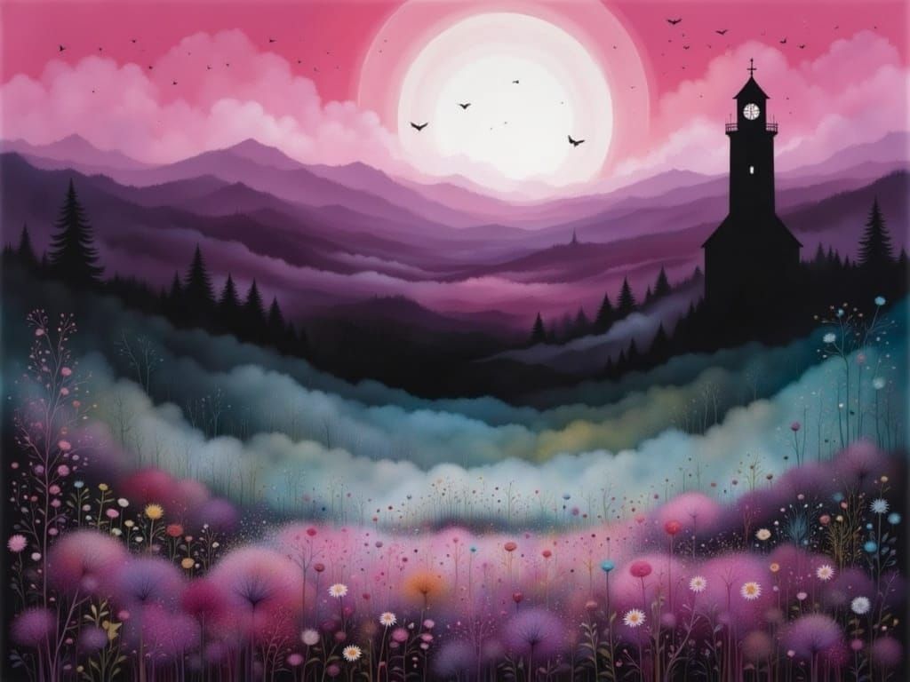 Intricate Morning Landscape in Watercolor Style