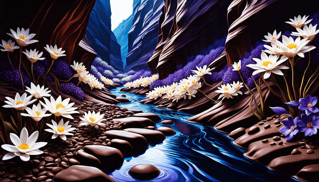 Chocolate River Flows Through Dark Canyon, Airbrush Art