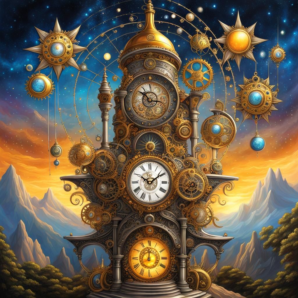 Steampunk Clocktower with Celestial Ornaments