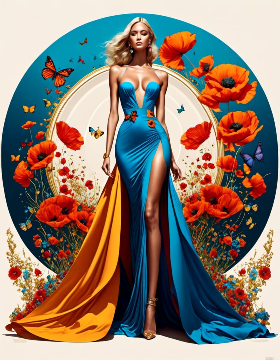 Fashion Model in Poppies: A Pop Art Screen Print