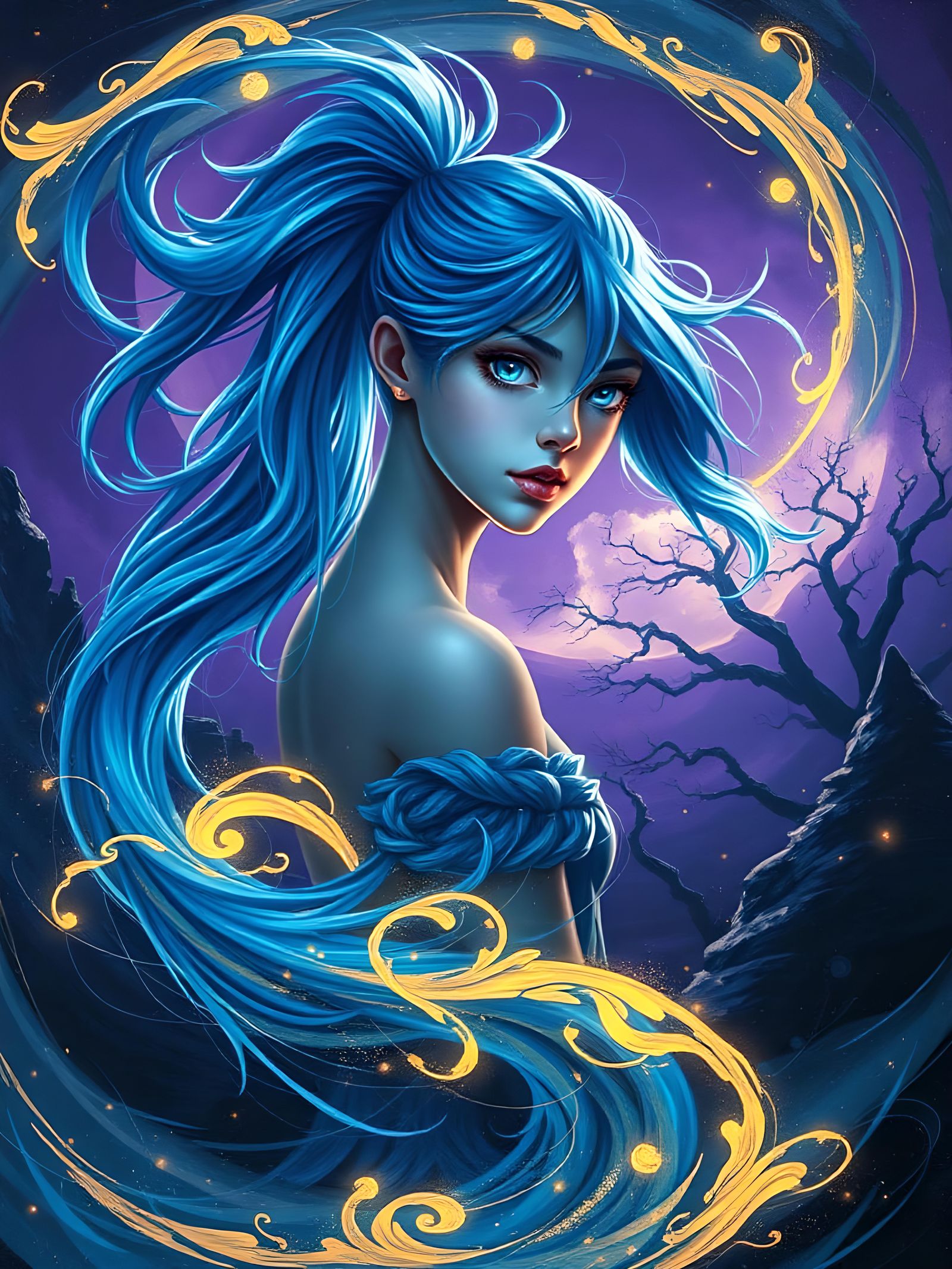 Wind Elemental Girl: Dark Fantasy Art