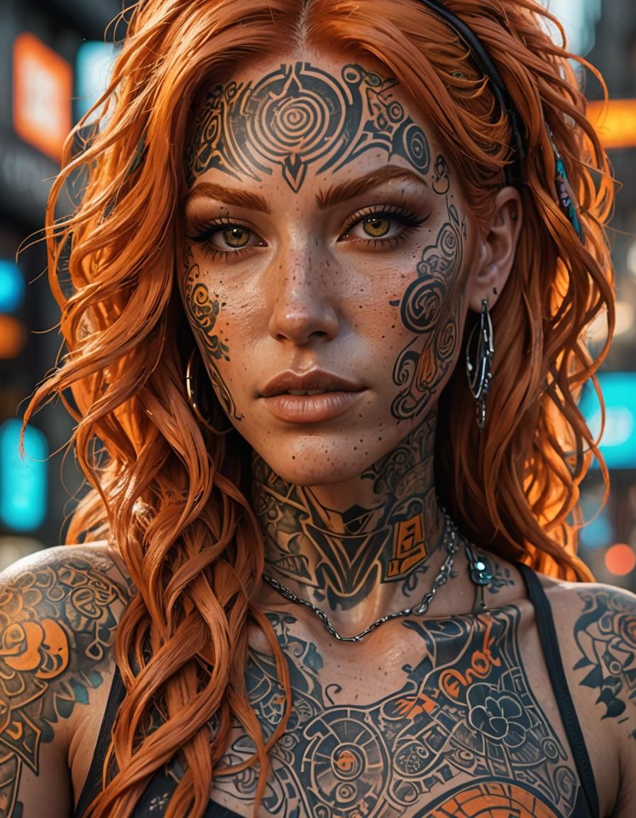 Woman with Graffiti Tattoos, Digital Art