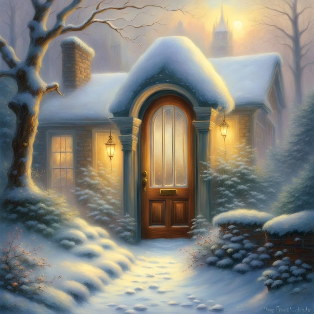 Ethereal Snowy Door in Fantasy Landscape
