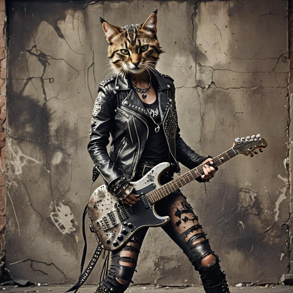 Fierce Feline Rocker: Punk Rock Guitar Photography