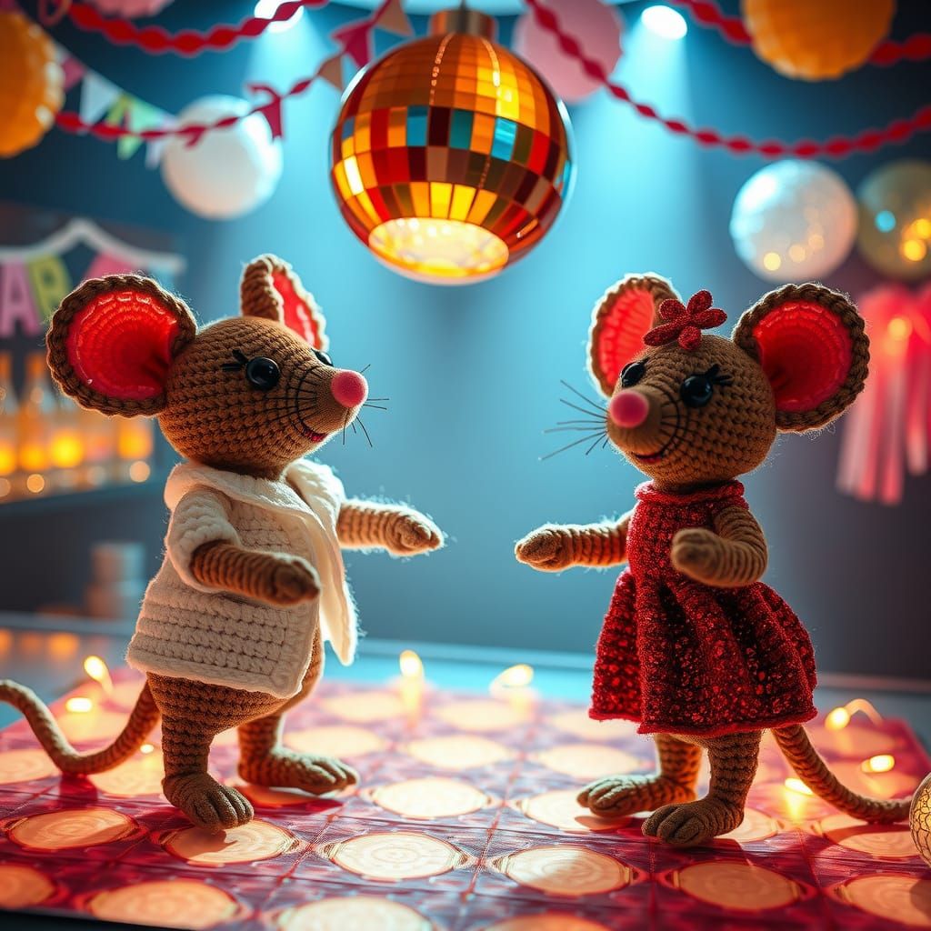 Charming Crocheted Mice at a Disco Dance Party