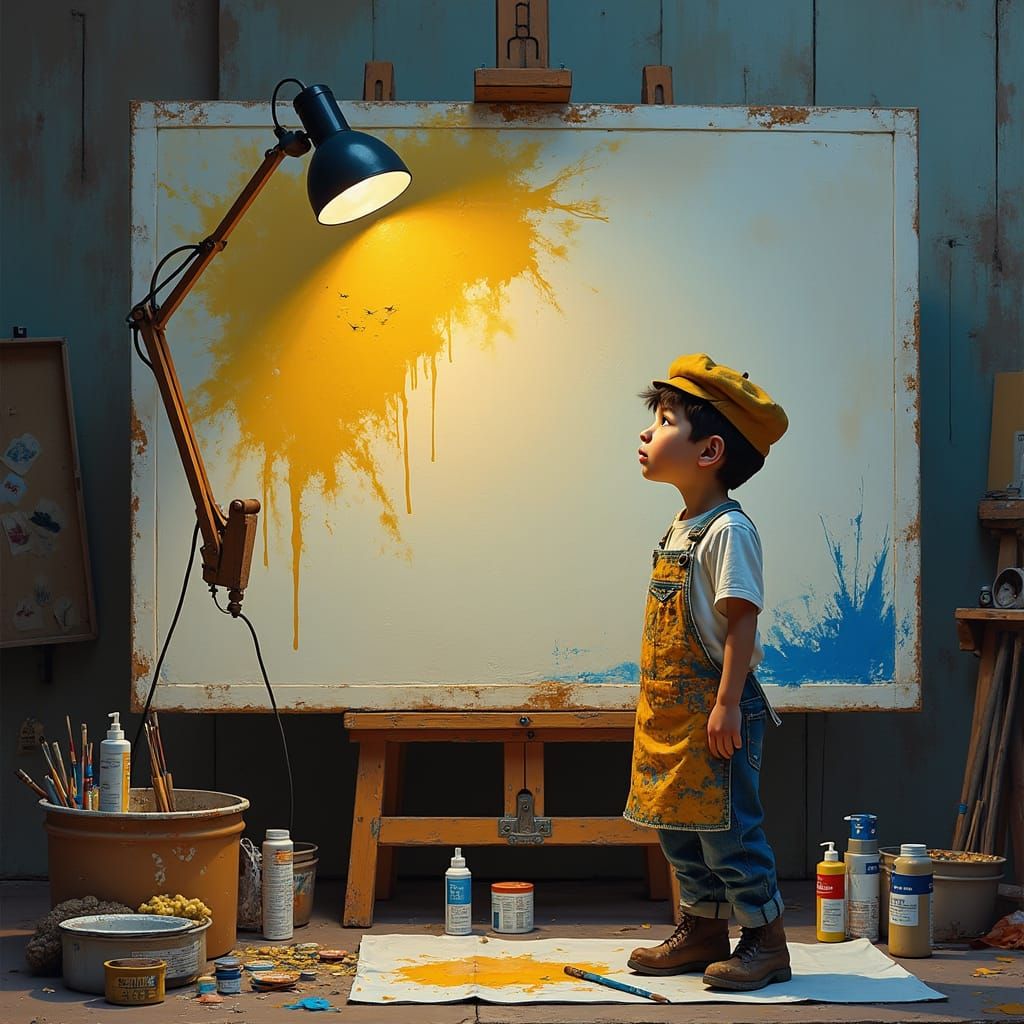 Artist Contemplating Blank Canvas in Studio