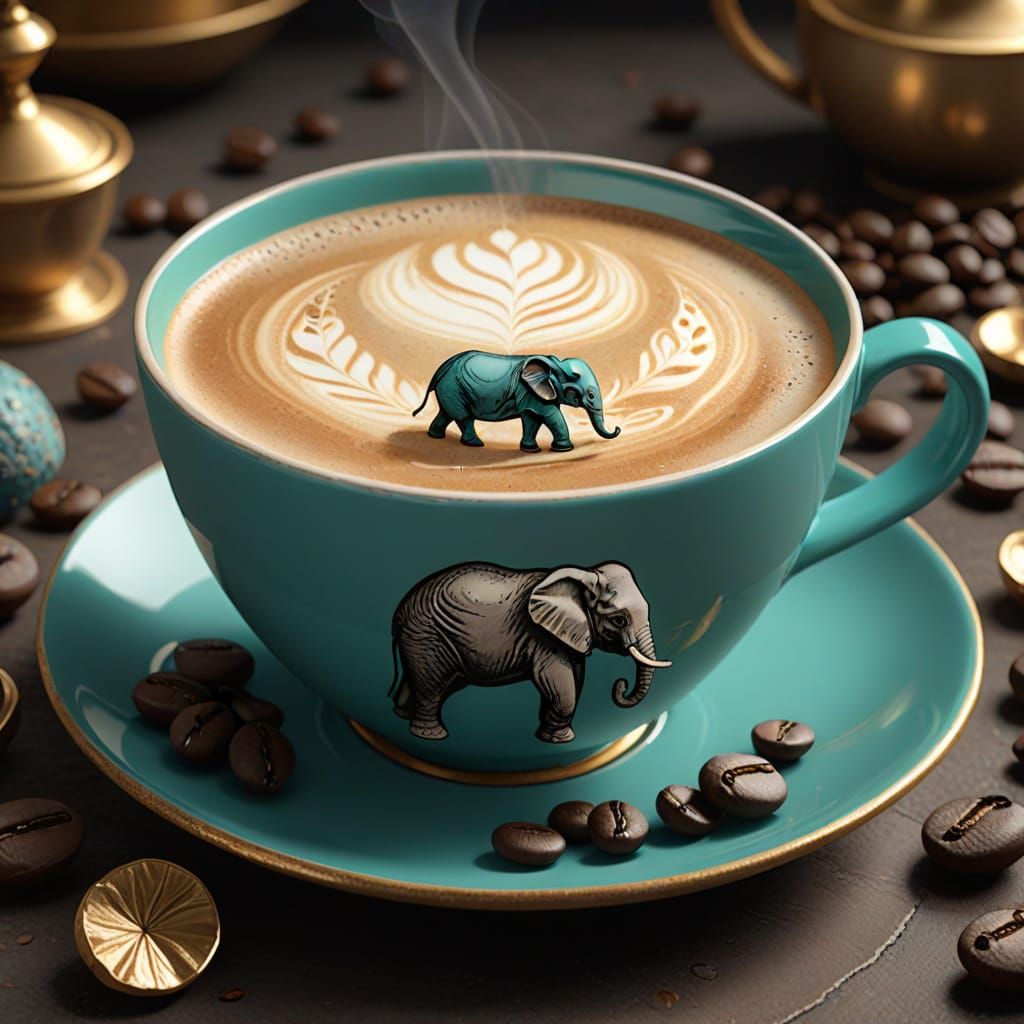 Elephant Latte Art in Beatrix Potter Style