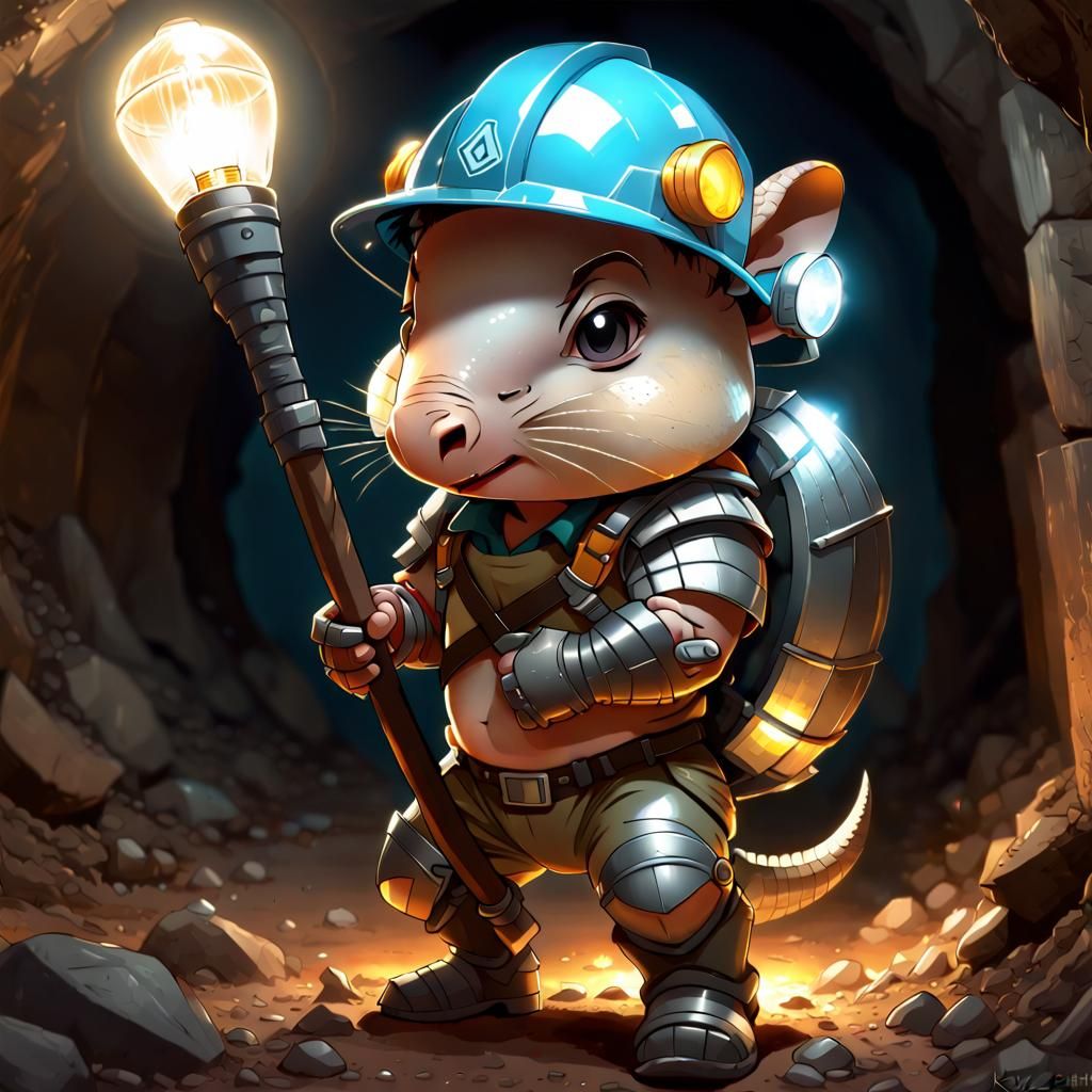 Chibi Armadillo Diamond Miner in Manga Style