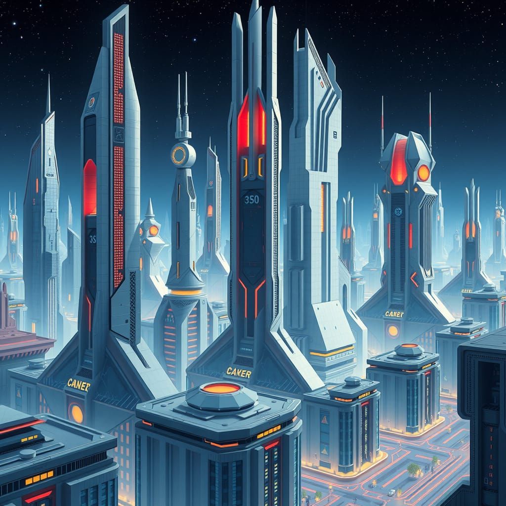 Futuristic Cityscape with Polygonal Intricacy in Neon-Lit Me...