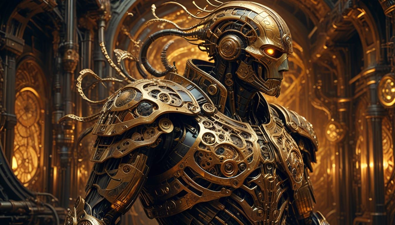 Surreal Steampunk Policeman in Cyberpunk Aesthetic with Volu...