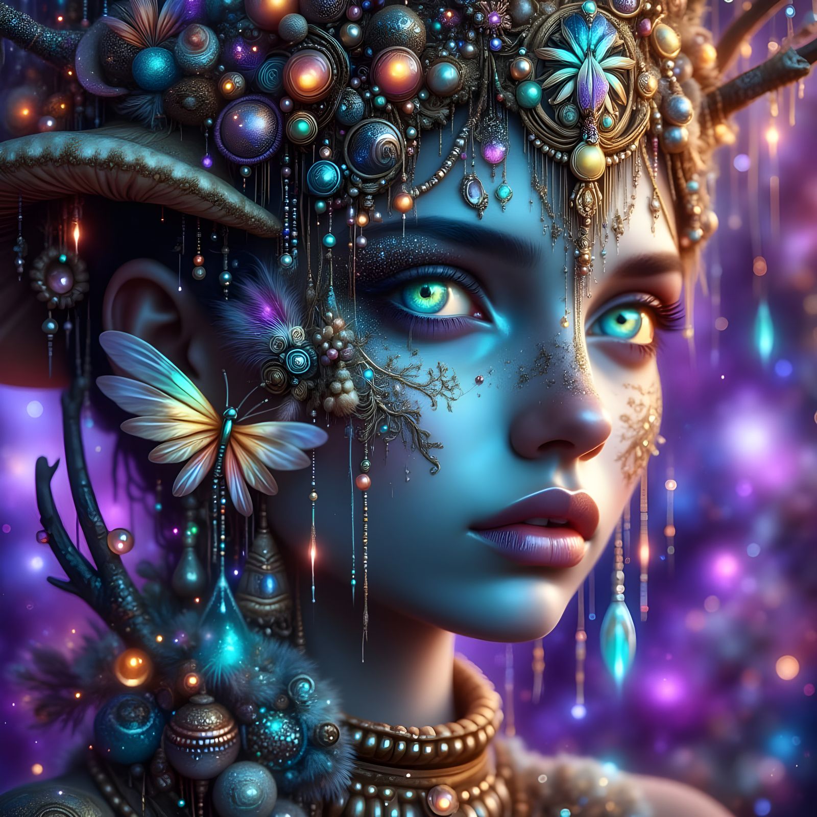 Ethereal Fairy on Glowing Mushroom in Mystical Forest