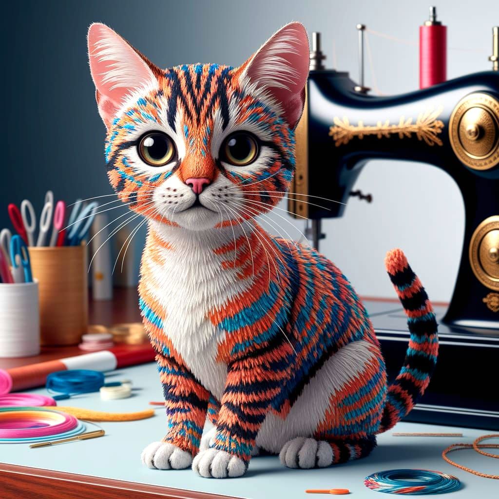 Hyper-Realistic Fabric Cat with Expressive Eyes