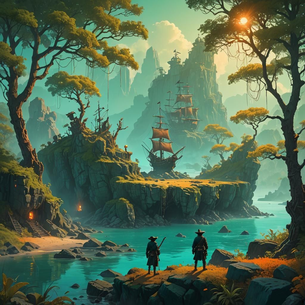 Pirate's Treasure Cove: Fantasy Matte Painting